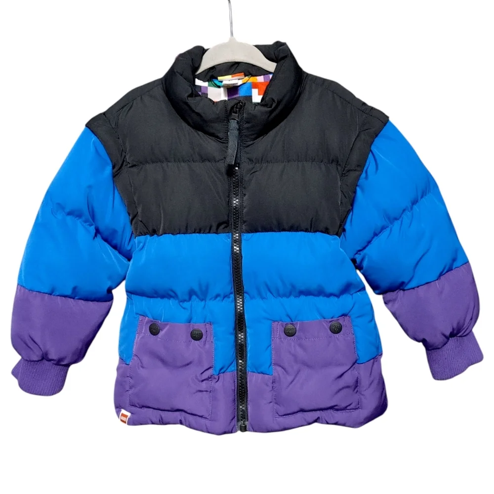Lego Target Colorblock Detachable Sleeve Zip Up Puffer Jacket Kids Boys Size 3T